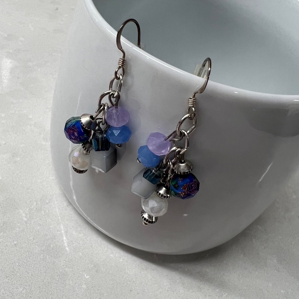 NWT Alex and Ani Road to Romance Earrings, Silver and Blue - Picture 3 of 9